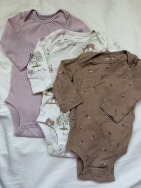 Carter's Girls' Long-Sleeve One-Piece Bodysuit Trio - Mauve, Cream & Brown